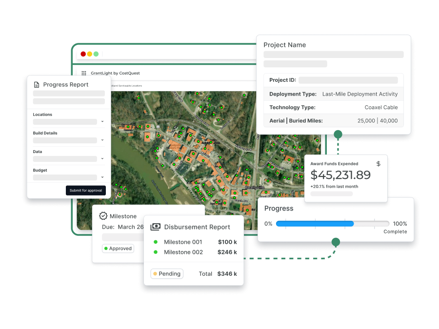 GrantLight platform map screenshot with data views